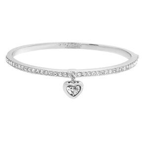Coach Crystal Heart Charm Bangle Bracelet 7" Silver NWT